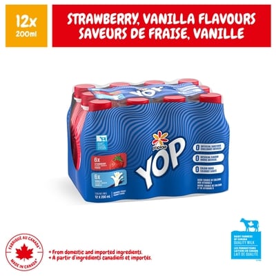 Yoplait YOP Drinkable Yogurt 1.5% M.F. Strawberry, Vanilla 12ct 12x200.0 ml, $0.54/100ml