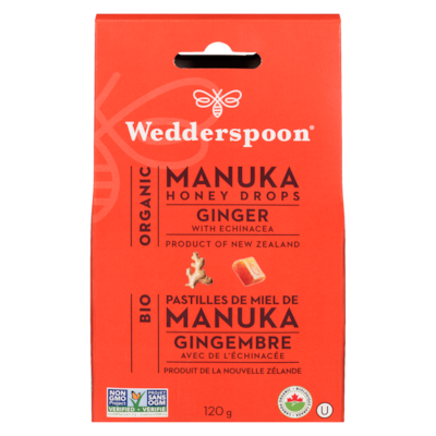 Wedderspoon Organic Manuka Honey Drops Ginger 120 g, $8.24/100g
