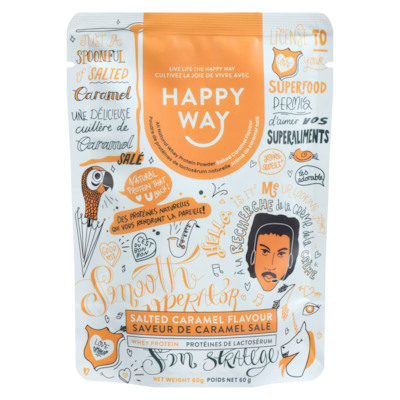 Happy Way All Natural Whey Protein Powder Salted Caramel Flavour 60 g, $13.32/100g