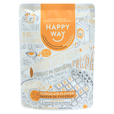 Happy Way All Natural Whey Protein Powder Chocolate Flavour 60 g, $13.32/100g