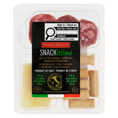 Marc Angelo Saucisson salé à sec, fromage fontinello et pains bâtons 65 g, 10,77 $/100g