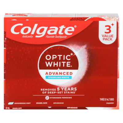 Colgate Anticavity Fluoride Toothpaste Advanced Sparkling White Shimmering Mint Value Pack 3x57.0 ml, $8.06/100ml