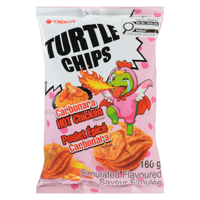 Orion Turtle Chips Carbonara Hot Chicken Flavour 160 g, $2.99/100g