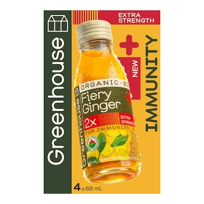 Greenhouse Fiery Ginger Extra Strength Organic Ginger Turmeric Wellness Shots, 4 Pack 4x60.0 ml, $6.25/100ml