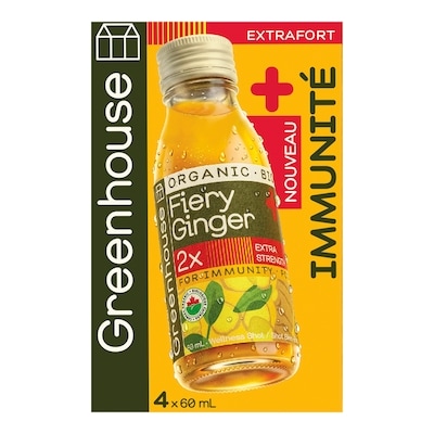 Greenhouse Shots bien-être biologiques Fiery Ginger Extrafort au gingembre et curcuma, 4 unités 4x60.0 ml, 6,25 $/100ml