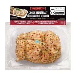 Marc Angelo Rôti de poitrine de poulet avec farce aux saucisses de porc, canneberges et pommes 600 g, 2,33 $/100g