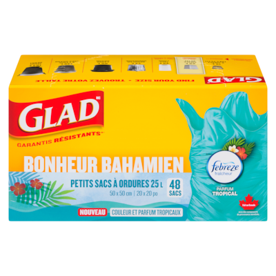 Glad Sacs bonheur bahamien petits sacs à ordures 25 l parfum tropical 48 ea, 0,20 $/1ch