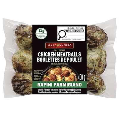 Marcangelo Fully Cooked Chicken Meatballs Rapini Parmigiano 400 g, $2.50/100g