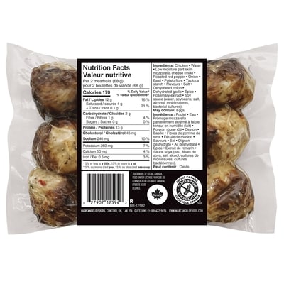 Fully Cooked Chicken Meatballs Mozzarella & Red Pepper