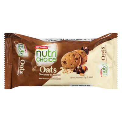 Britannia Oats Chocolate & Almond Cookies 75 g, $1.85/100g