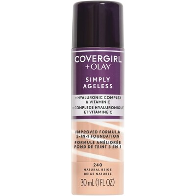 Simply Ageless 3-in-1 Liquid Foundation Infused with Hyaluronic Complex, Vitamin C and Niacinamide - Hydrating Formula, 100% Cruelty-Free