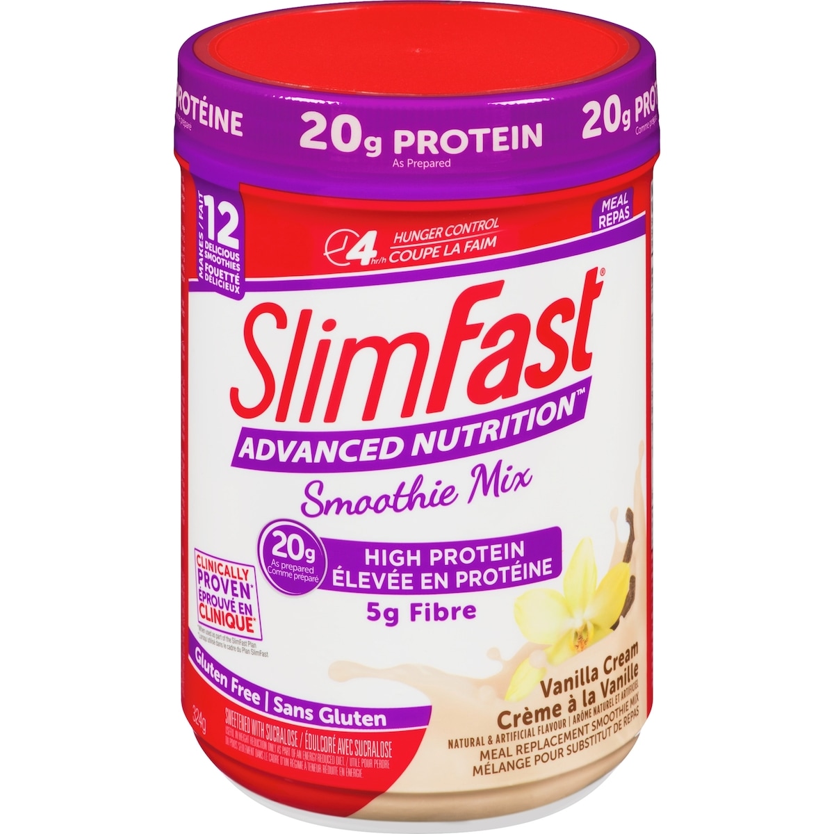 Mélange secoué pour substituts de repas en poudre Advanced Smoothie avec 20 g de protéines, 5 g de fibres plus 23 vitamines et minéraux