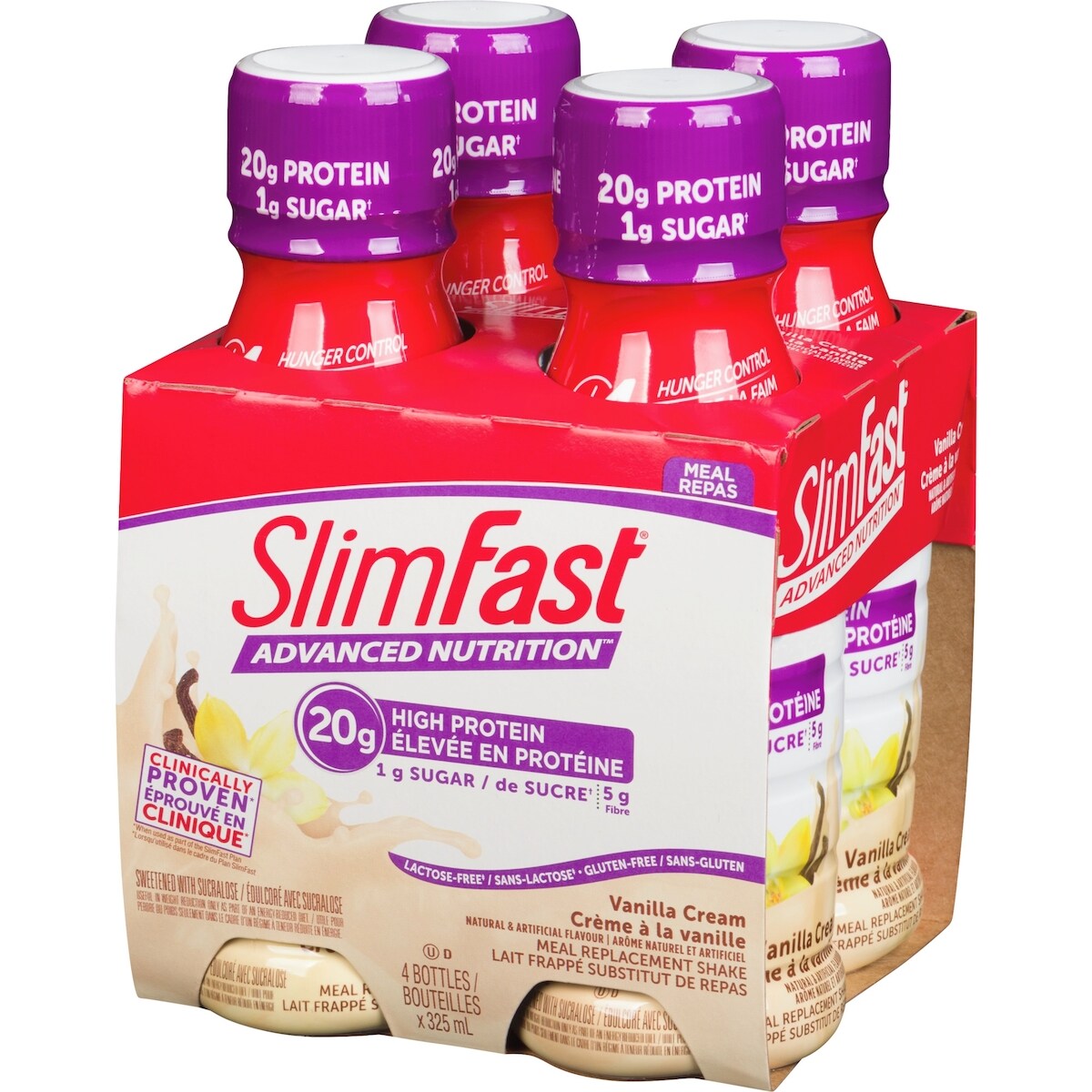 Shakes de remplacement de repas prêts à boire avancés avec 20 g de protéines, 1 g de sucre, 5 g de fibres plus 23 vitamines et minéraux