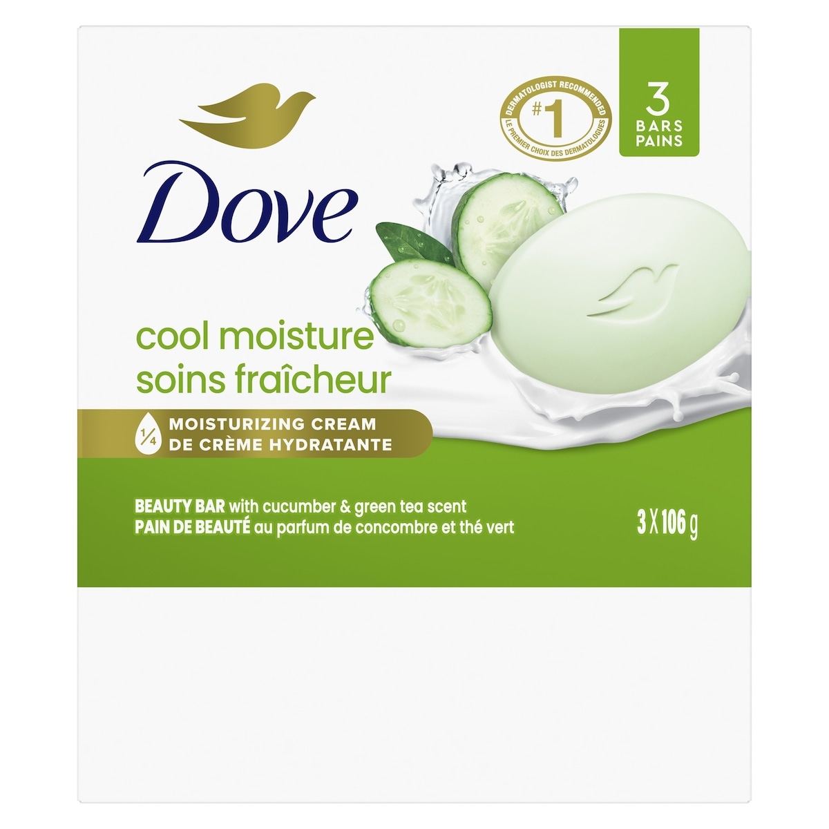 Dove Refreshing Beauty Bar for revitalized skin Cucumber and Green Tea 106 g 3 count
