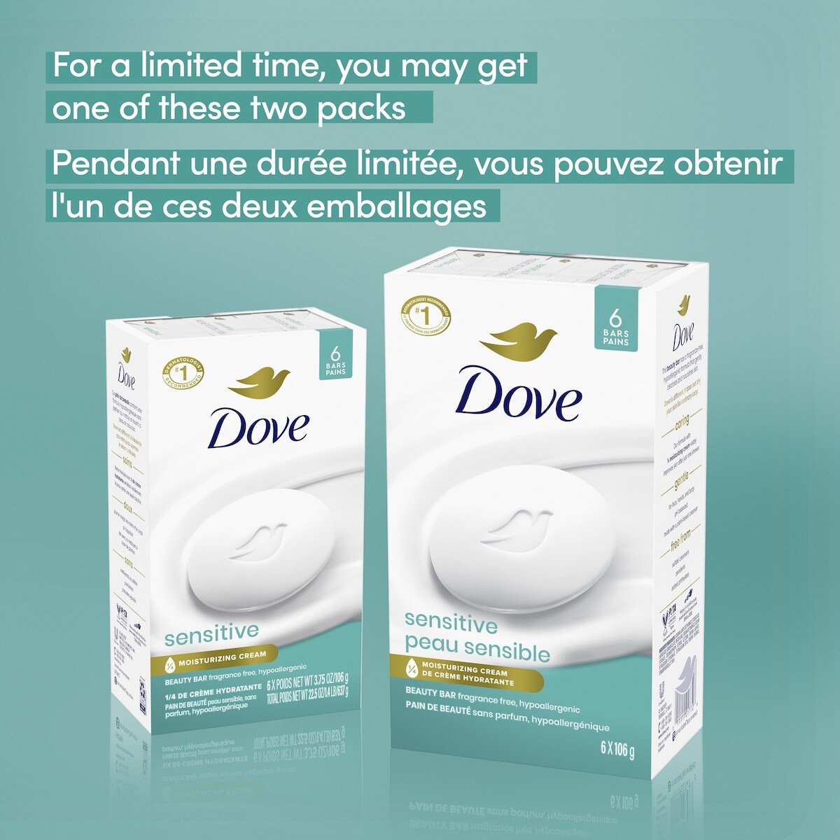 Pain de beauté pour le soin de peaux sensibles Dove Peau Sensible 106 g Lot de