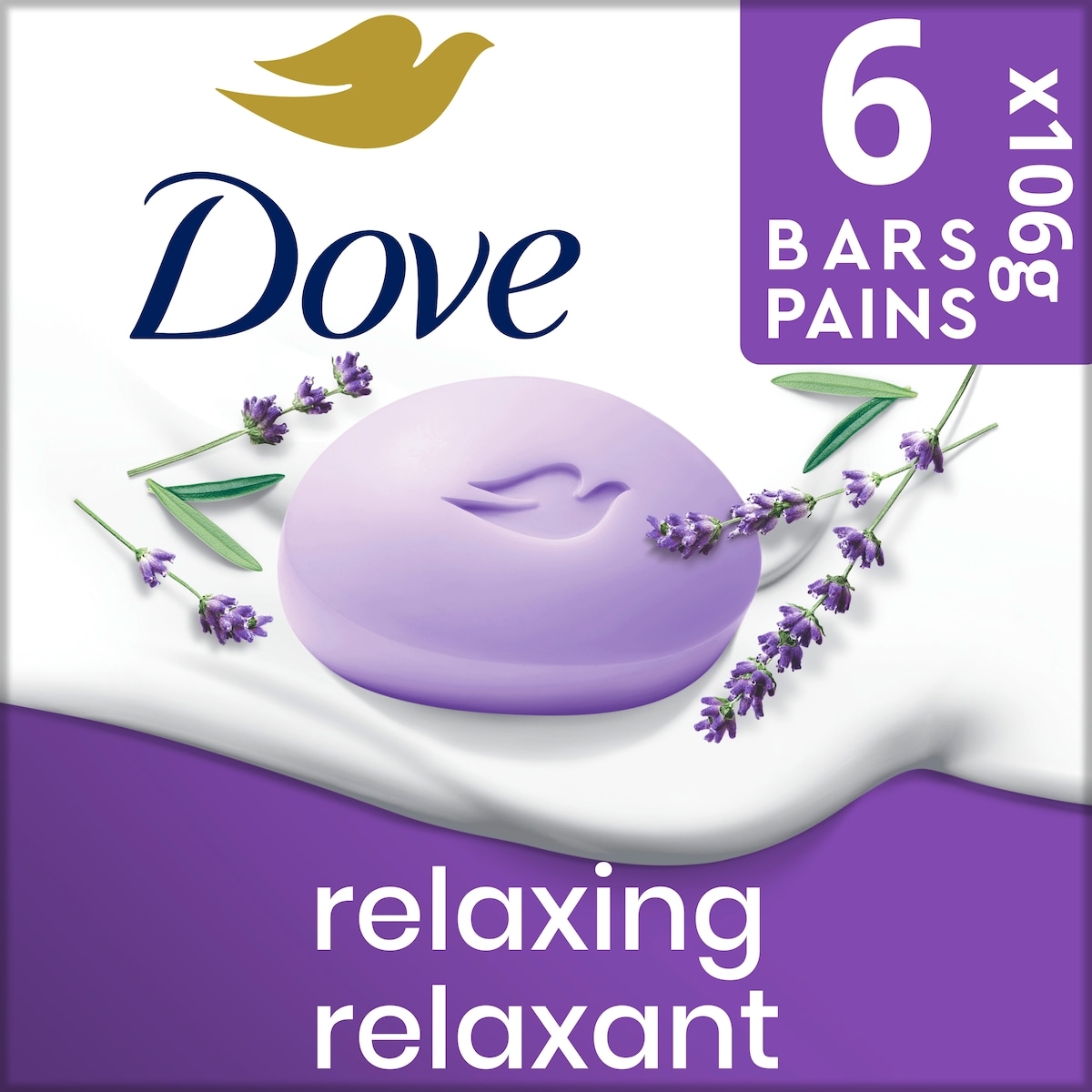 Pain de beauté pour une peau douce et soignée Dove  Lavande Relaxant pour une peau douce et soignée 106 g Lot de 6