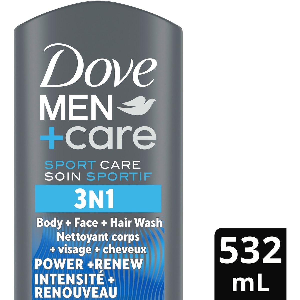 3-en-1 Gel Douche Corps, Cheveux et Visage avec Technologie Micromoisture Nourrissante 24 Heures Gel Douche pour Hommes Dove Men+Care Rafraîchissant Power + Renew   532 ml