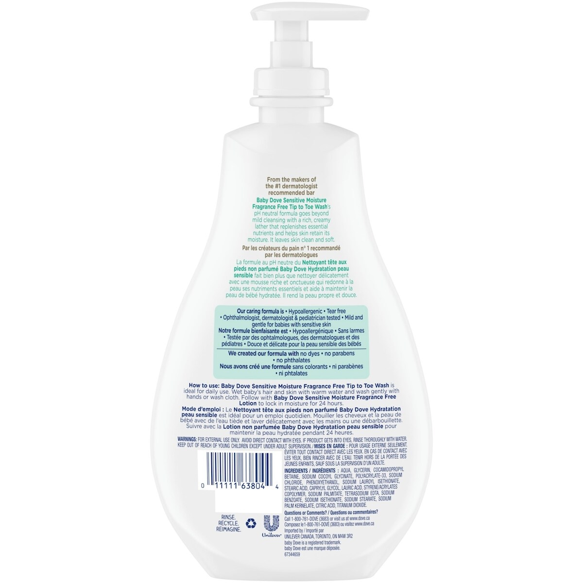 Nettoyant pour peaux hydratées, sujettes à l'eczéma Baby Dove Hydratation peau sensible sans parfum 591 ml