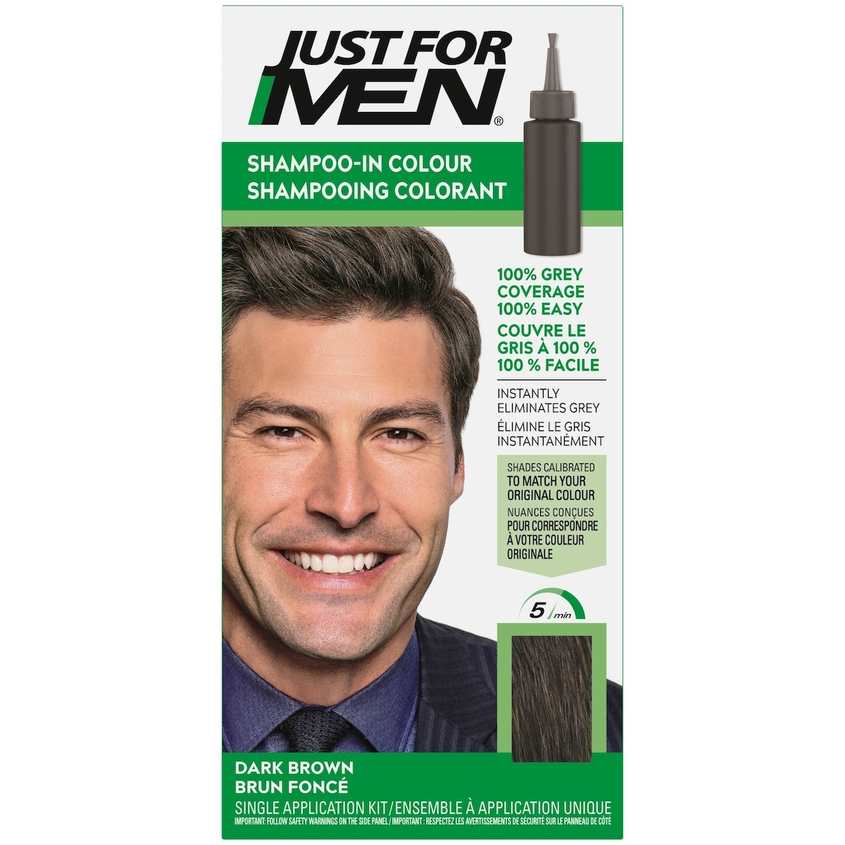 Shampooing colorant Just For Men, Coloration capillaire pour homme - Brun foncé-noir, H-50A