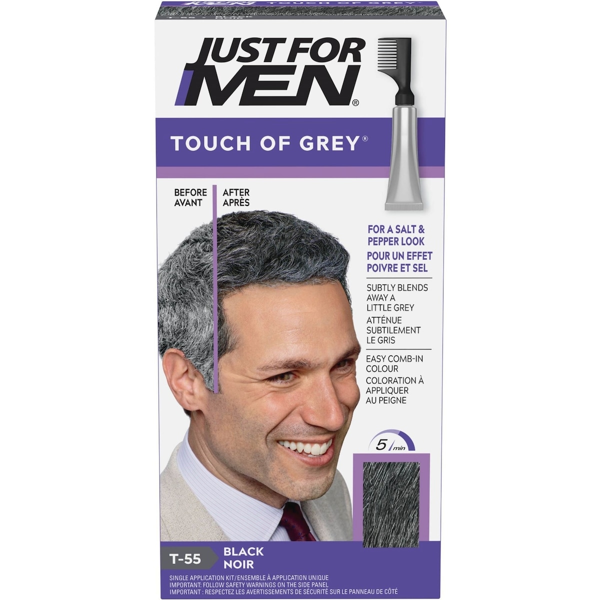 Just For Men Just For Men Touch of Gray, Hair Coloring with Comb Applicator, Great for a Salt and Pepper Look - Black, T-55 1 BX