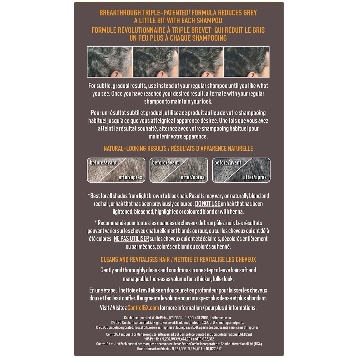 Shampooing et revitalisant 2 en 1 réducteur de gris Just For Men Control GX