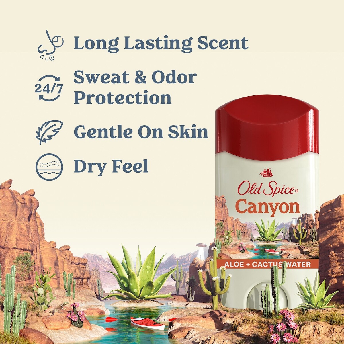 Antisudorifique et désodorisant pour hommes, Canyon, parfum d’aloès et d’eau de cactus, fraîcheur durable 24