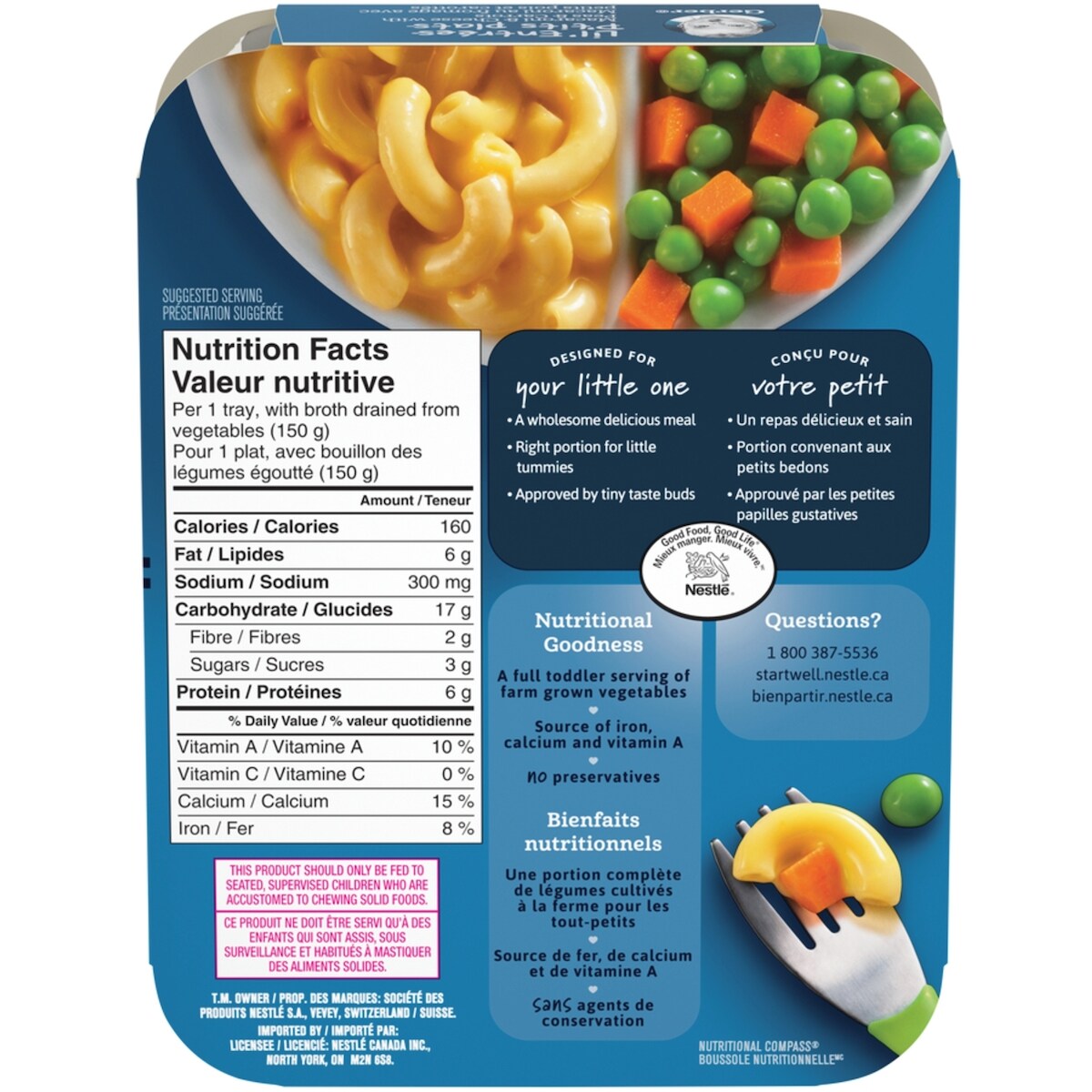 P'TITS PLATS Macaroni au Fromage avec Pois et Carottes