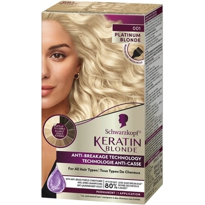 Keratin Blonde Hair Permanent Hair Colour Cream Platinum Blonde 001, Ultra Lightening Kit, 1 Application 2