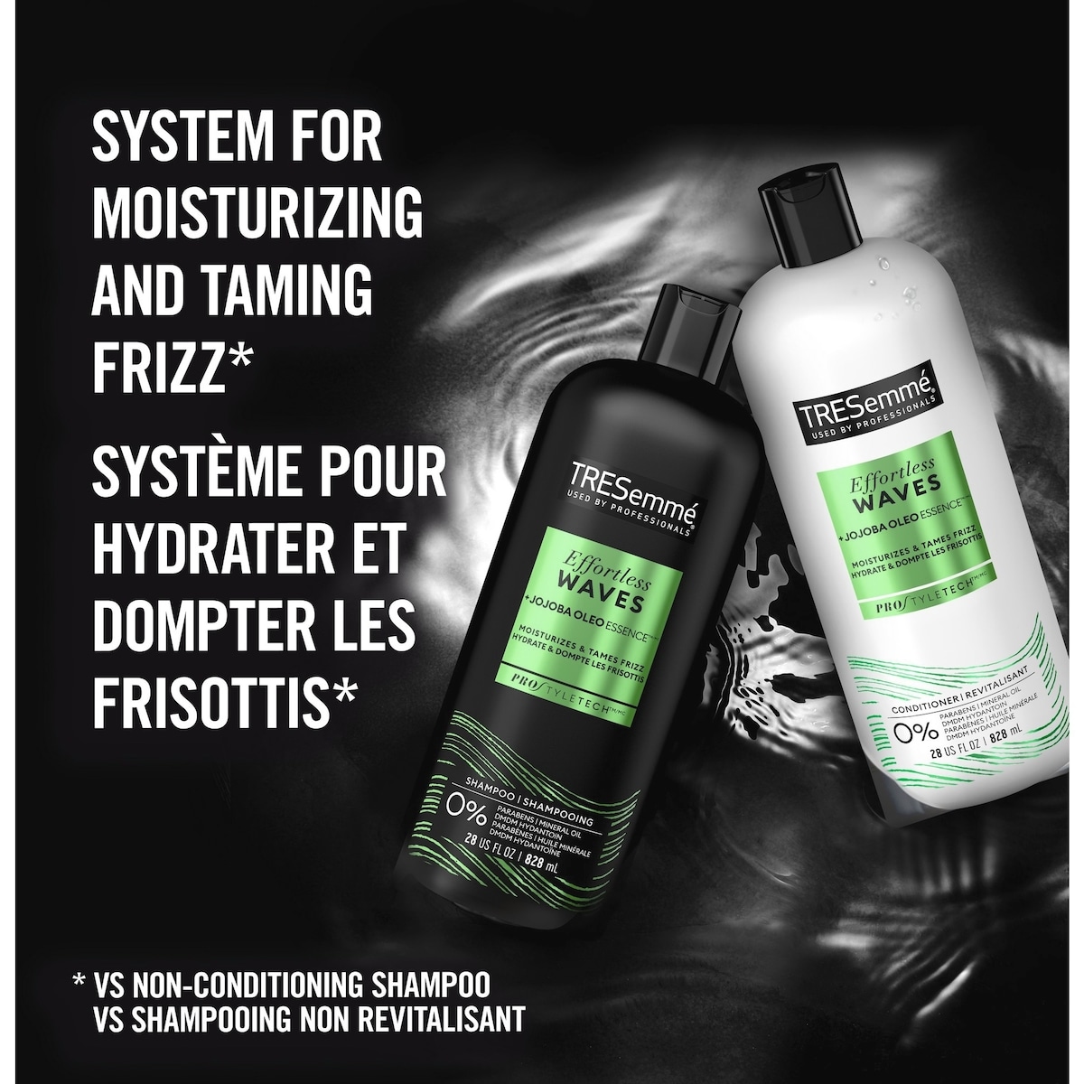 Revitalisant pour des cheveux hydratés et sans frisottis TRESemmé Effortless Waves + Oléo-Essence de Jojoba avec Technologie Pro Style™ 828 ml