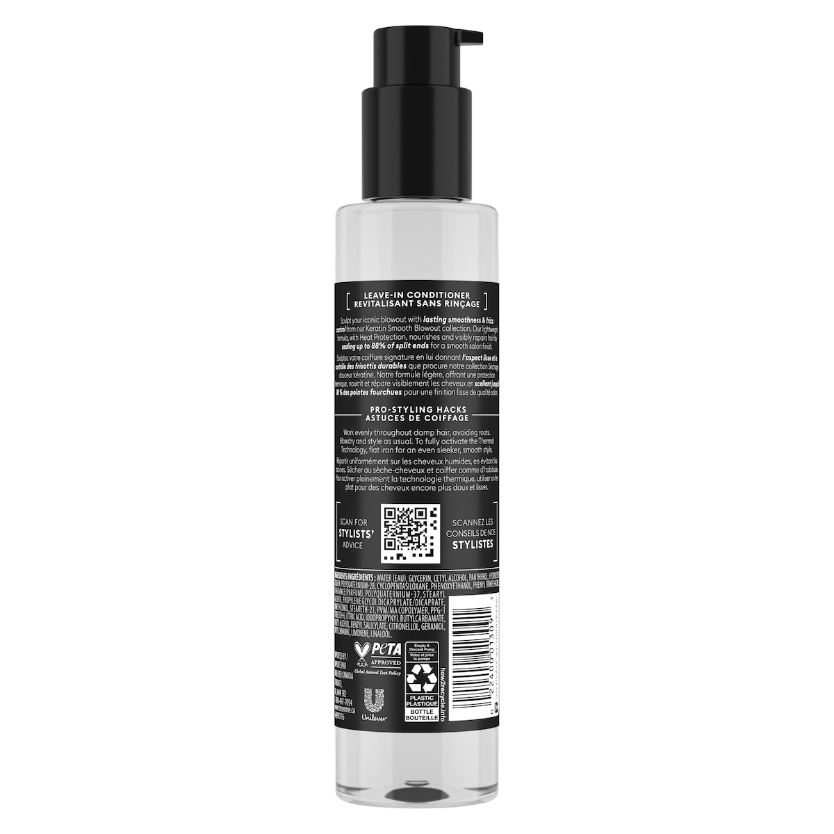 Lotion Revitalisante Sans Rinçage soin capillaire pour un style lisse de qualité salon TRESemmé Keratin Smooth Non Alourdissant scelle jusqu'à 88 % des pointes fourchues