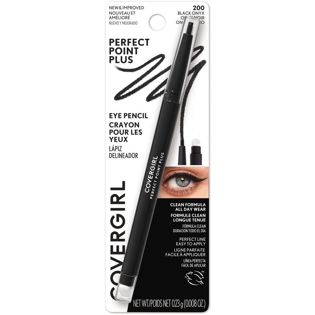 Perfect Point Plus Eyeliner, micro-fine point, precise line, built-in smudger tip for a softer, smokier look
