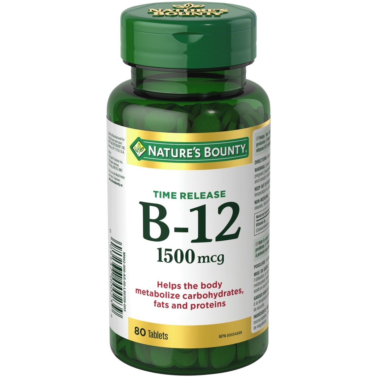 Libération prolongée Vitamine B12, 1500mcg