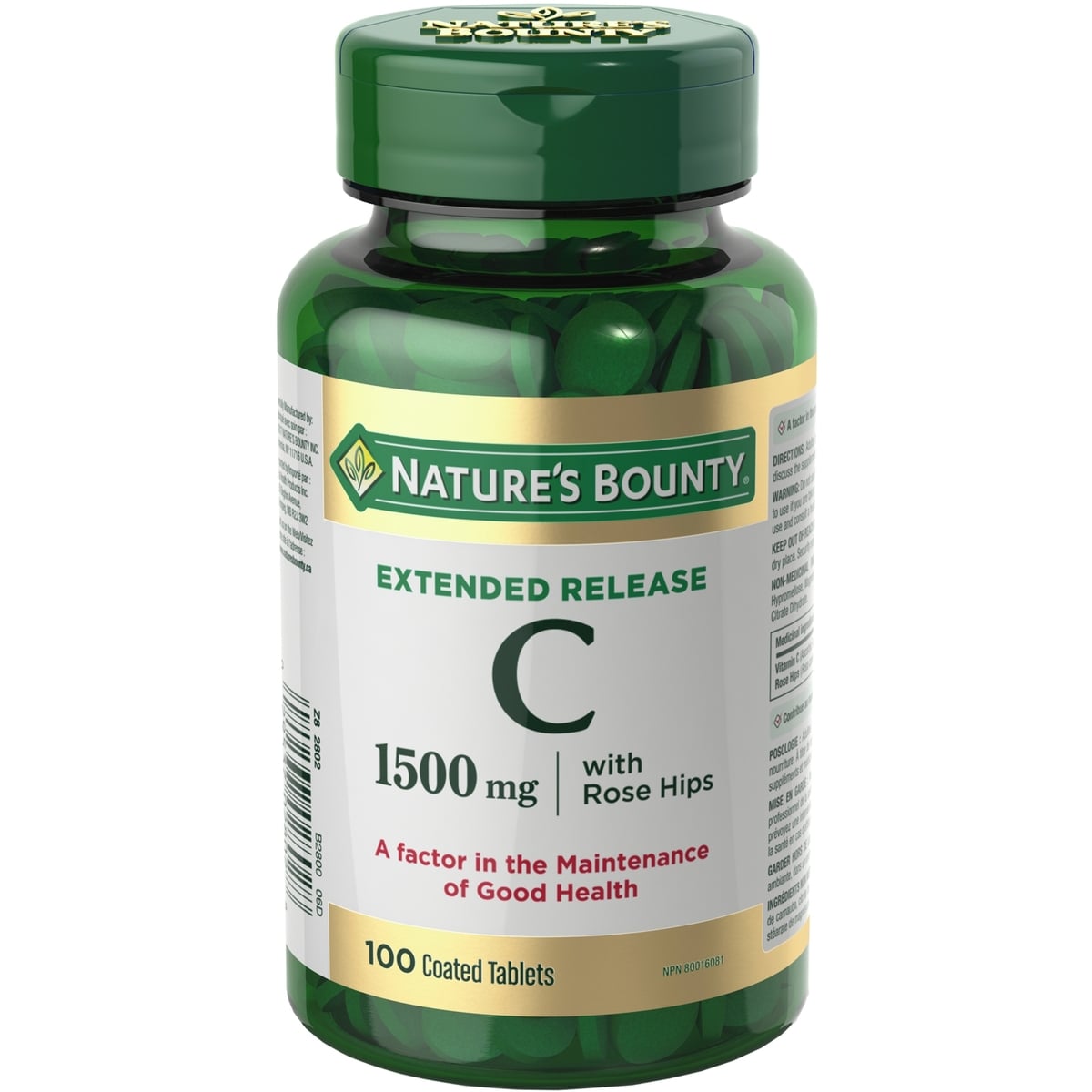 Natures Bounty Vitamin C Supplement with Rose Hips, Extended Release, 1500mg 100 Count