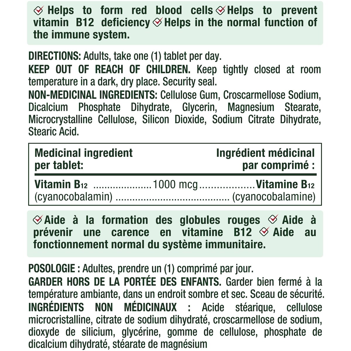Vitamine B-12 1000 mcg Format économique