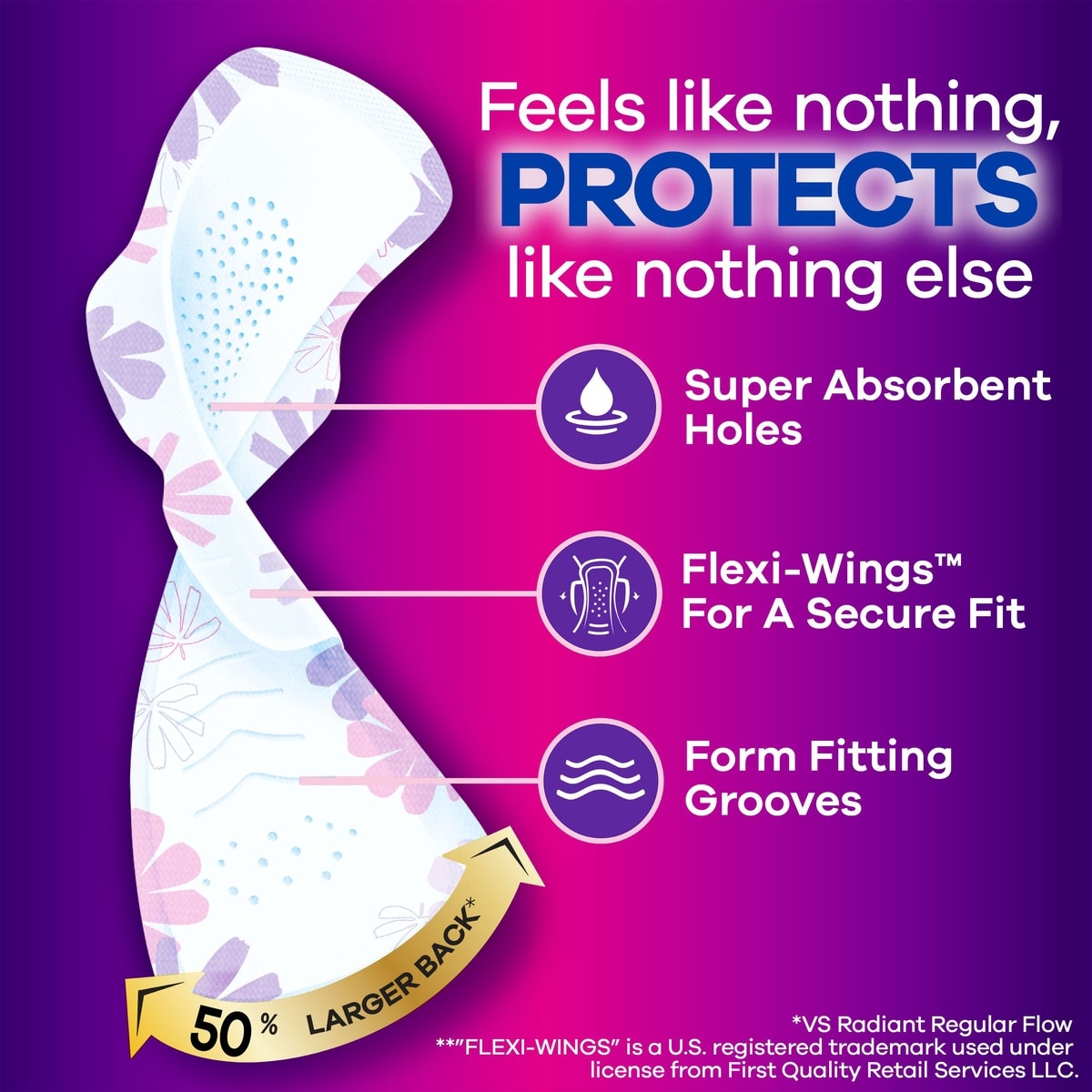 Radiant FlexFoam Pads for Women Size 5 Extra Heavy Overnight Absorbency with Wings, 26 Count