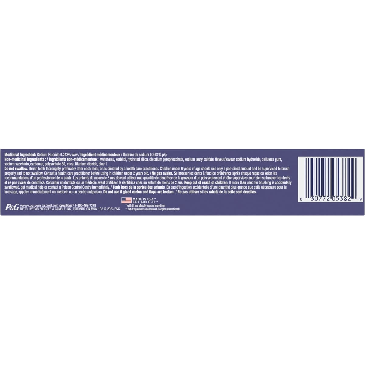 Dentifrice blanchissant Crest 3D White Avancé, Fraîcheur arctique