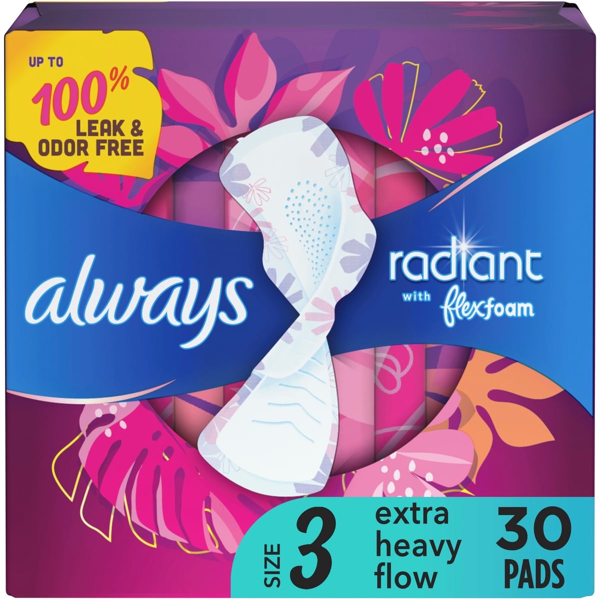 Serviettes Radiant, flux abondant, avec ailes, pour femmes, taille 3, parfum net et léger