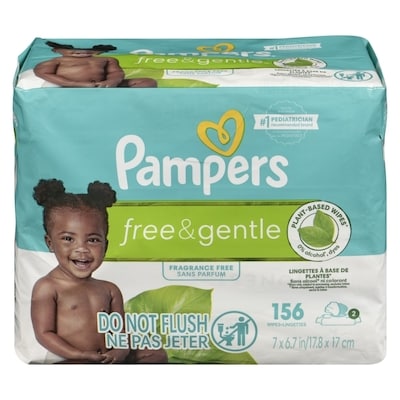 Free & Gentle 100% Plant-Based Fragrance Free Baby Wipes, 2 pack