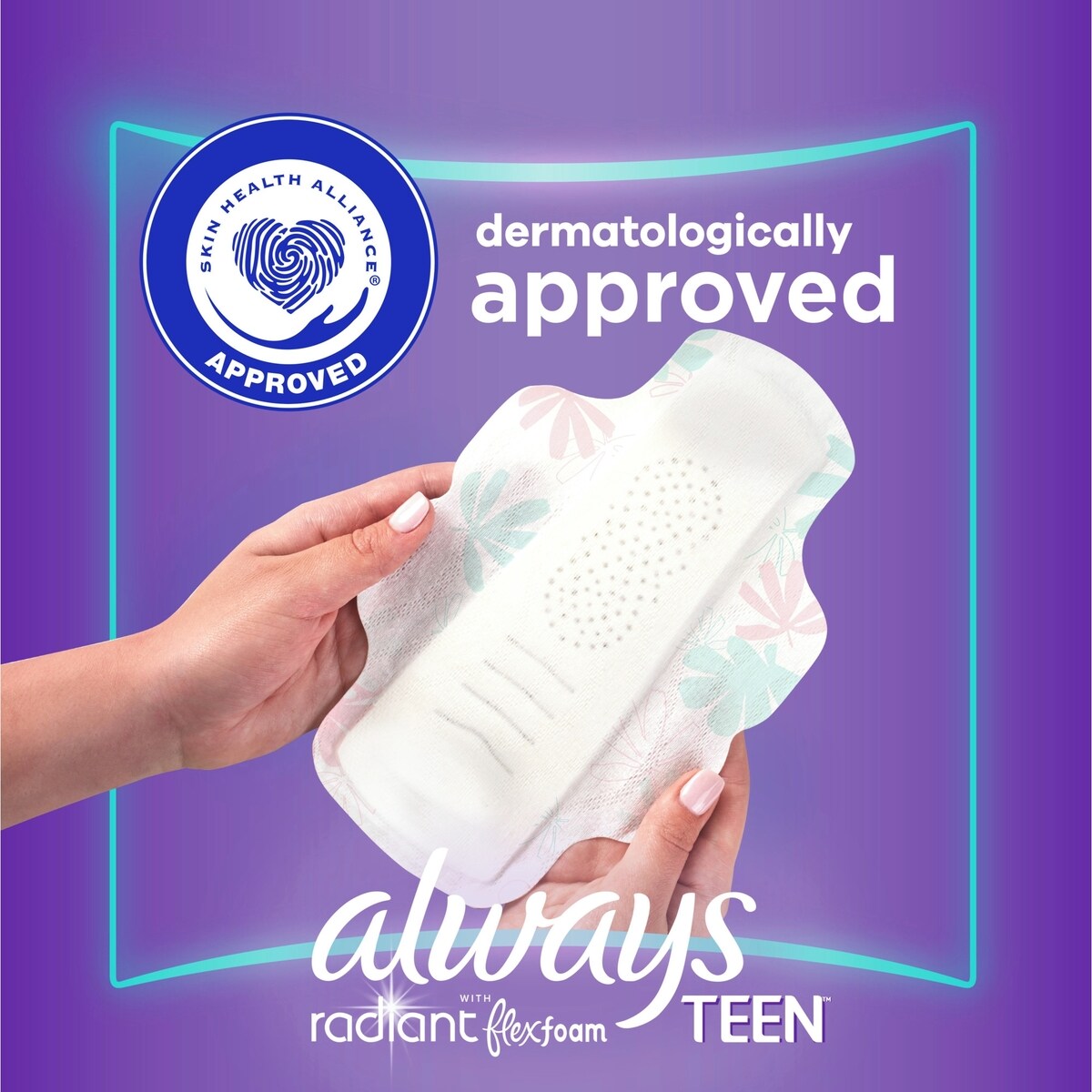 Serviettes Always Radiant, degré d’absorption très abondant, protection jusqu’à 100 % contre les fuites, avec ailes, avec FlexFoam, pour adolescentes, non parfumées