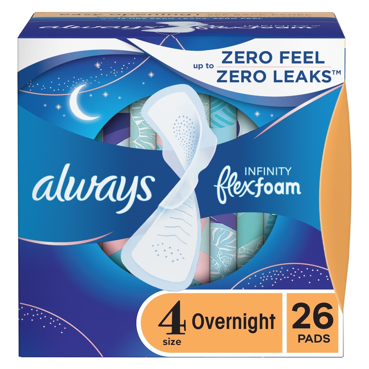 Serviettes féminines Infini pour femmes, serviettes avec ailes Flexfoam, taille 4, degré d’absorption de nuit, non parfumées, 26 serviettes
