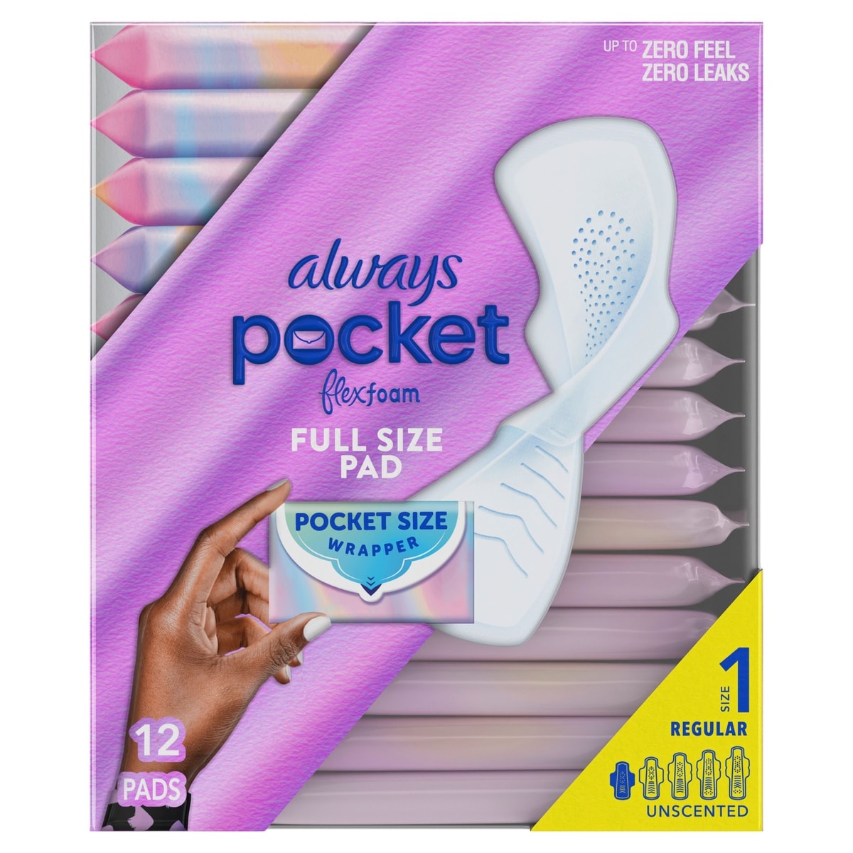 Pocket Feminine Pads with FlexFoam, Size 1, Regular, with Wings