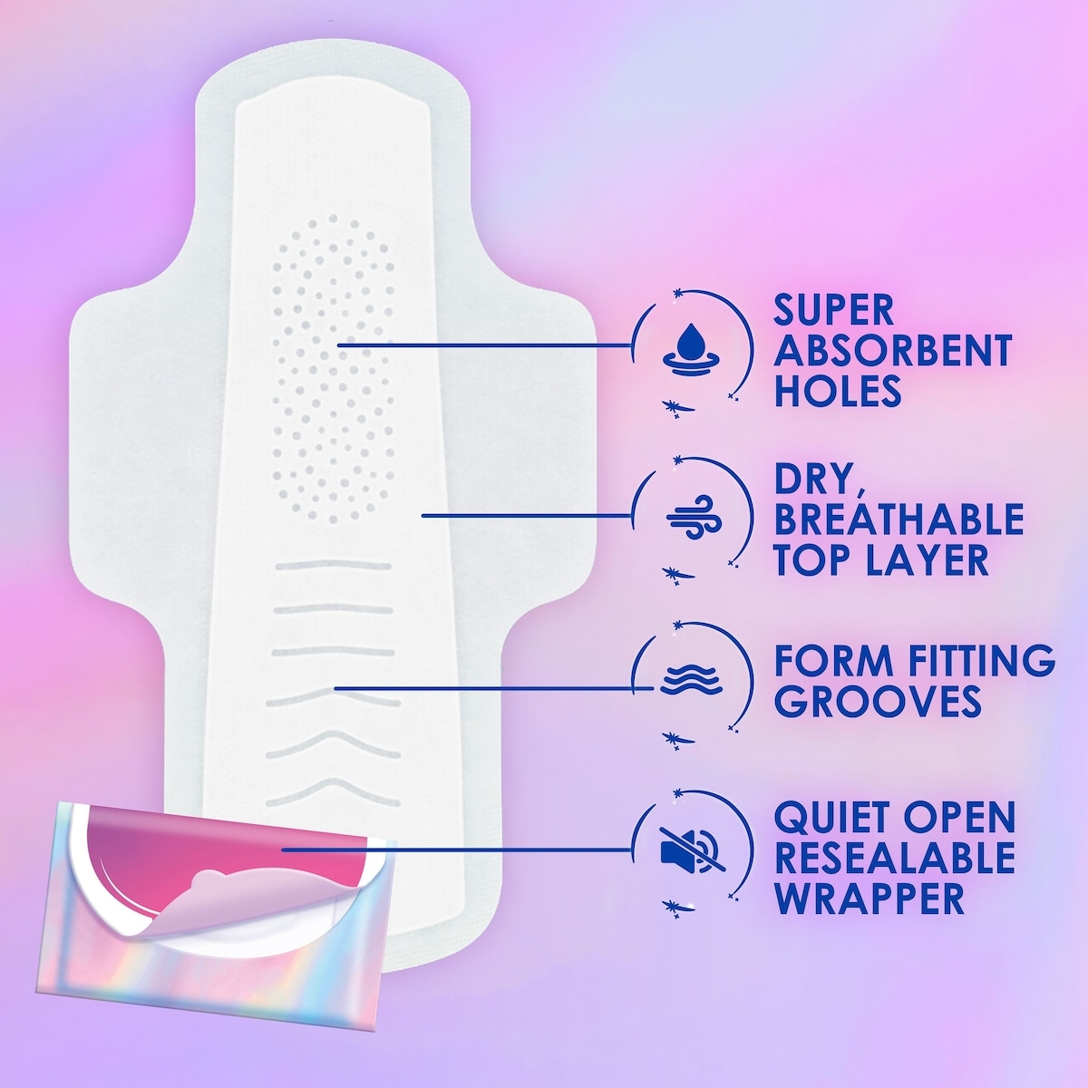 Serviettes Pocket, flux abondant, avec ailes, avec FlexFoam, taille2, non parfumées,