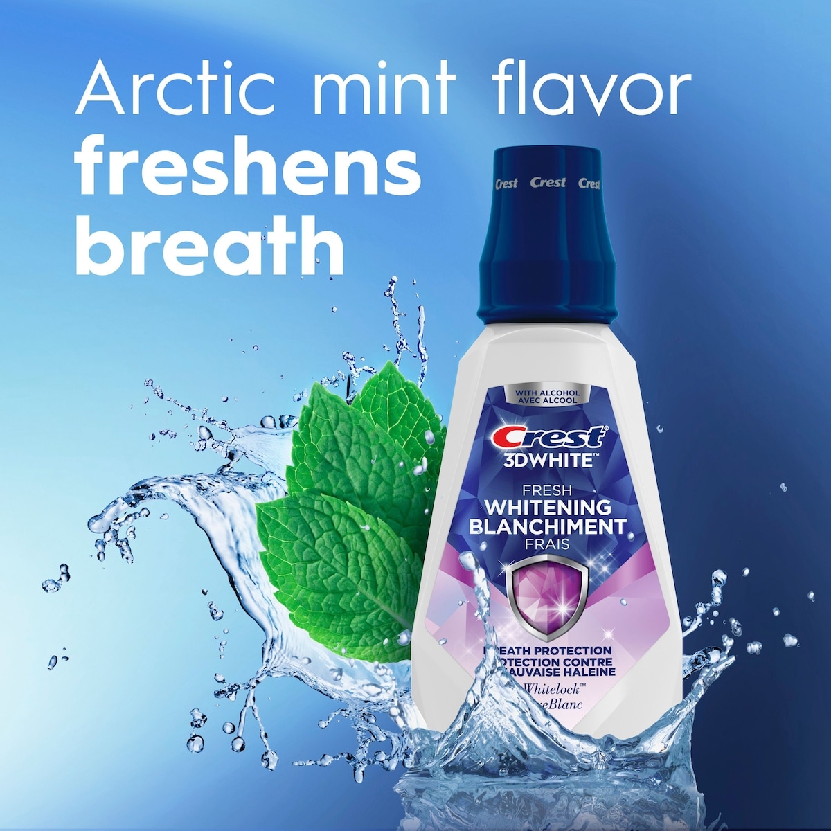 3D White Fresh Whitening Mouthwash/Mouth Rinse, Prevents Surface Stains, Kills Millions of Bad Breath Germs, Alcohol-Free