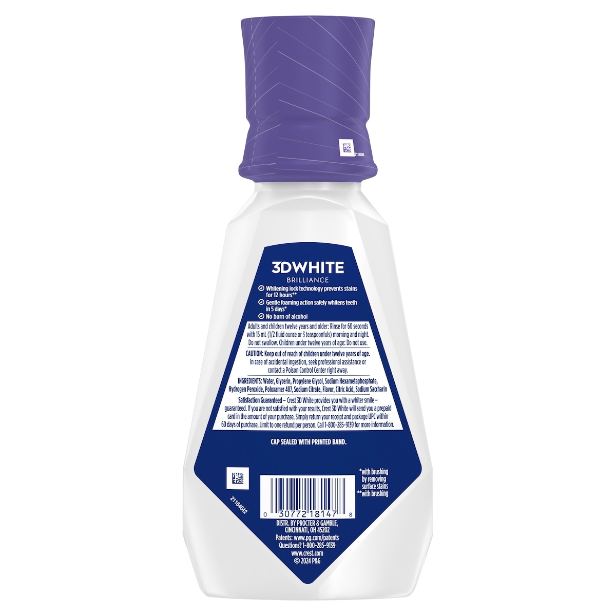 3D White Brilliance Stain Prevention Mouthwash / Rinse- 12-Hour Stain Prevention, Alcohol Free