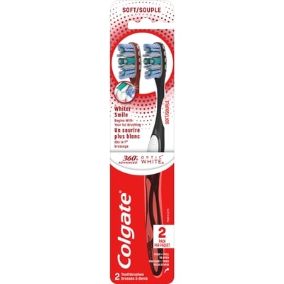 360 Optic White Advanced Soft Adult Manual Toothbrush, 2pk