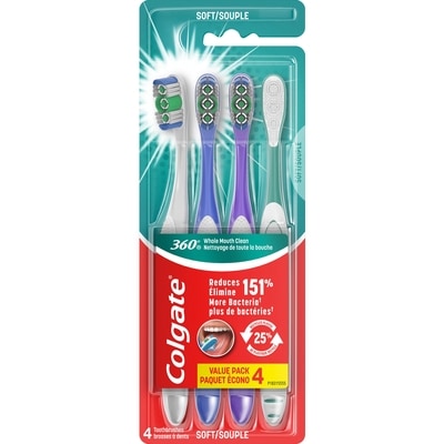360 Adult Full Head Soft Toothbrush - 4 Count