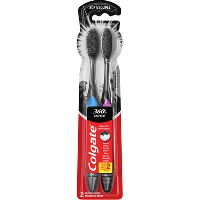 360 Charcoal Toothbrush, Adult Soft Toothbrushes