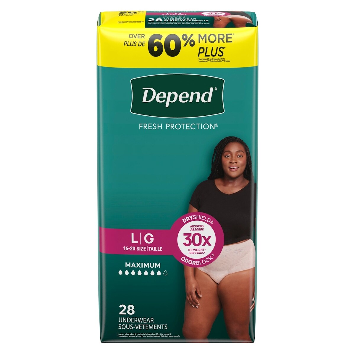 Fresh Protection Adult Incontinence & Postpartum Bladder Leak Underwear for Women, Disposable, Maximum, Large