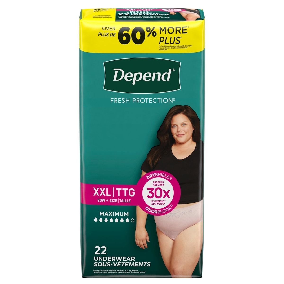 Fresh Protection Adult Incontinence & Postpartum Bladder Leak Underwear for Women, Disposable, Maximum, Large