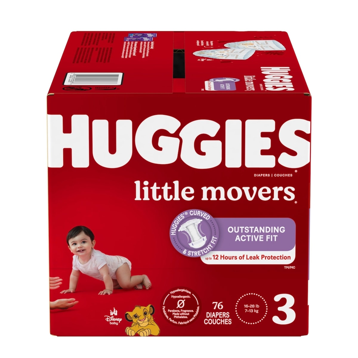 Little Movers Baby Diapers, Size 3 (16-28 lbs), 76 Ct